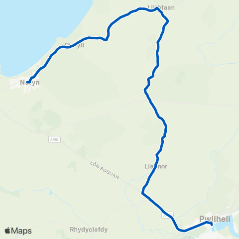Nefyn Pwllheli Bus Station Stand A - Eglwys map