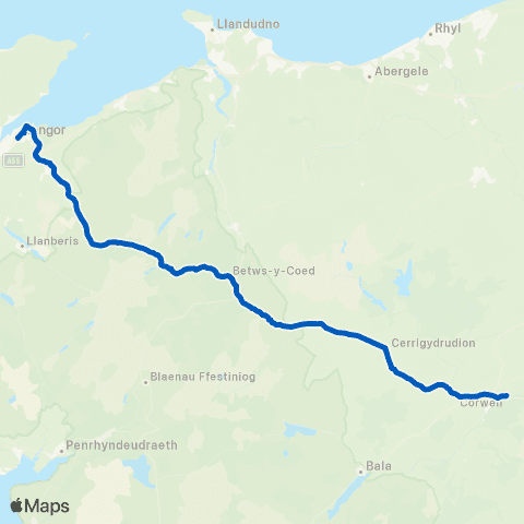 K&P Coaches Bangor Railway Sta - Corwen Bus Sta map