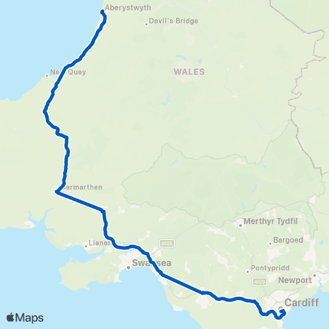 Mid Wales Travel Tresillian Way - Aberystwyth Bus Sta Stand 7 map