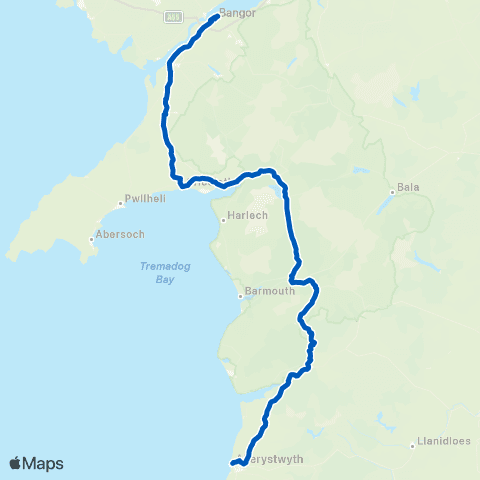 Lloyds Coaches Aberystwyth Bus Sta Stand 4 - Bangor Bus Sta Stand B map