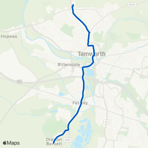 South Staffs Coach Hire St Peters Church - The Rawlett School map