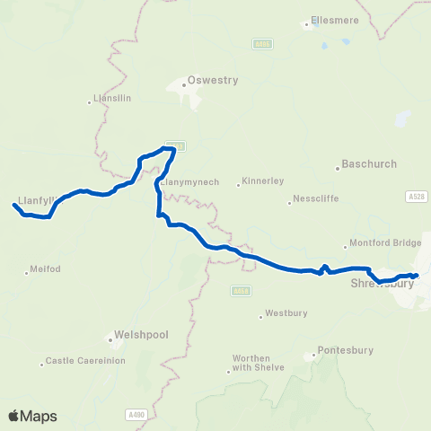 Tanat Valley Coaches Llanrhaeadr Square - Bus Station map