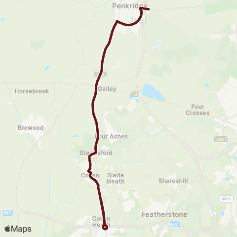 Select Bus Services Wolgarston High School - Post Office map