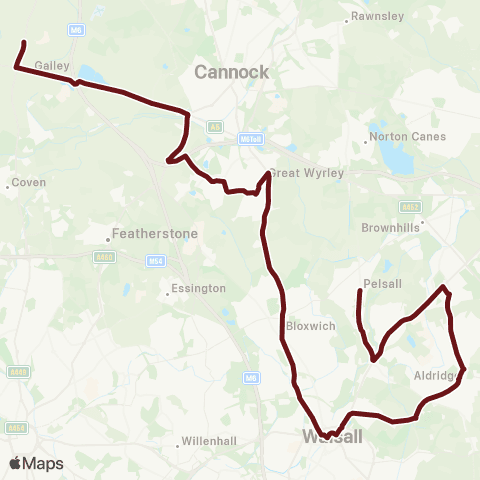 Select Bus Services Rodbaston College - Pelsall Cenotaph map