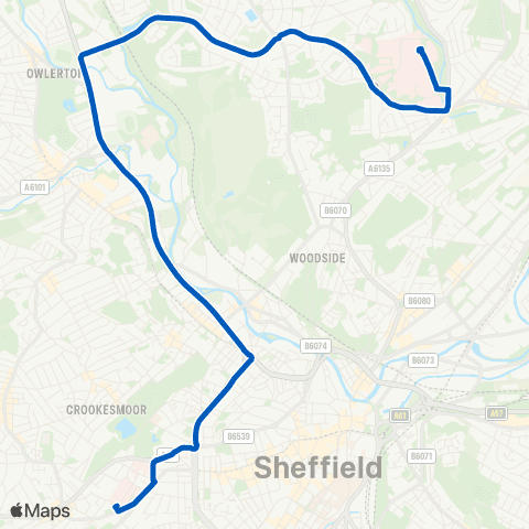 Sheffield Community Transport Northern General Hosp / Fox Way - Beech Hill Rd / Glossop Rd map