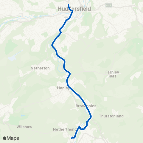 Stotts Coaches Holme Val Hosp Residential Home - Huddersfield Bus Sta map