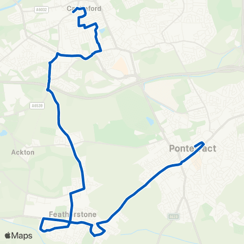 Ross Travel Pontefract Bus Sta - Castleford Bus Sta map