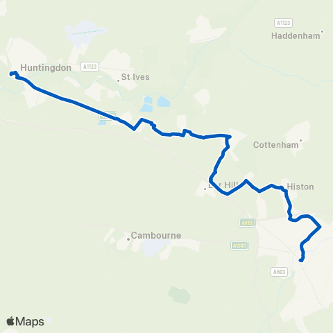 Whippet Coaches Drummer St Bus Sta - Huntingdon Railway Sta map