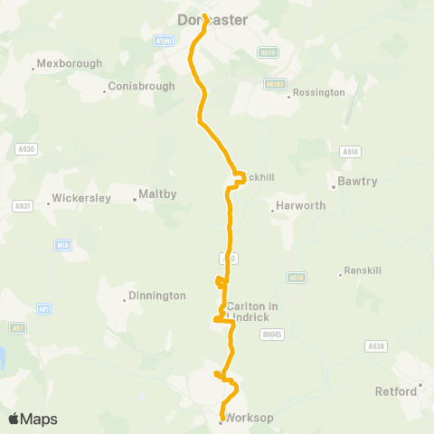 Stagecoach East Midlands Doncaster Frenchgate Interchange / A2 - Worksop Bus Sta map