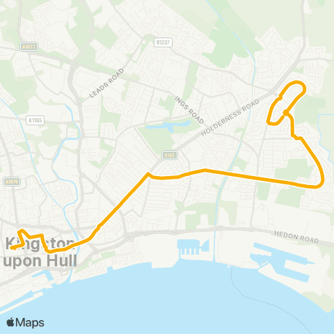 Stagecoach East Midlands Greenwich Avenue - Hull Interchange map