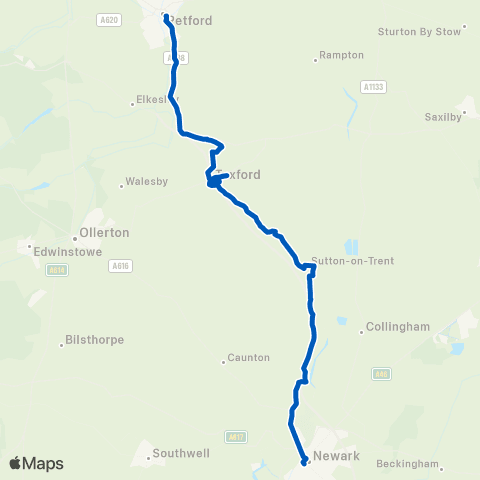 Marshalls of Sutton on Trent Newark Bus Station - Retford Bus Station map