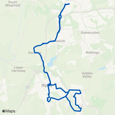 Notts and Derby Alfreton Bus Sta - Alfreton Bus Sta map