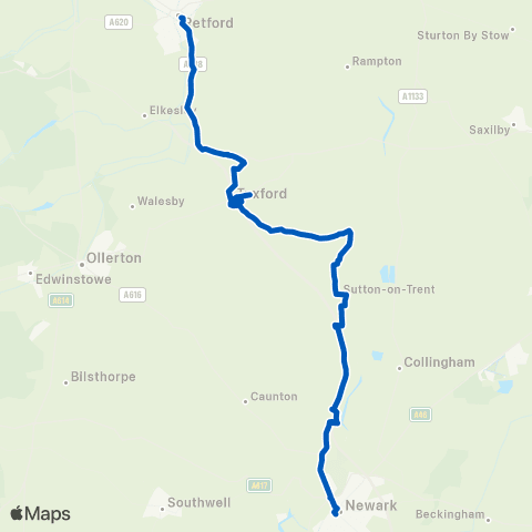 Marshalls of Sutton on Trent Retford Bus Station - Newark Bus Station map