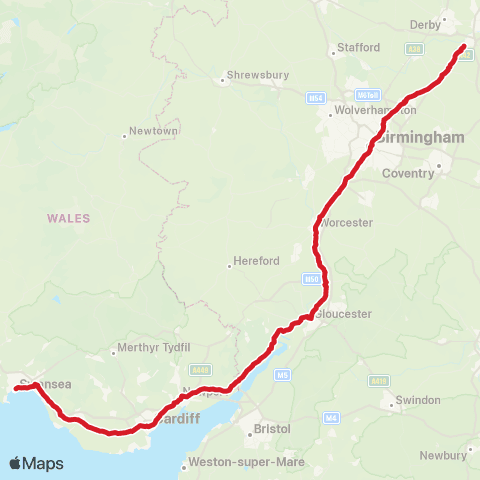 National Express Donington Park - Swansea Bus Sta Stand B map