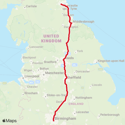 National Express Birmingham Coach Sta - Newcastle Coach Sta map