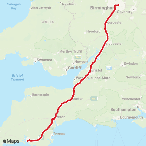 National Express Birmingham Coach Sta - Plymouth Coach Sta map