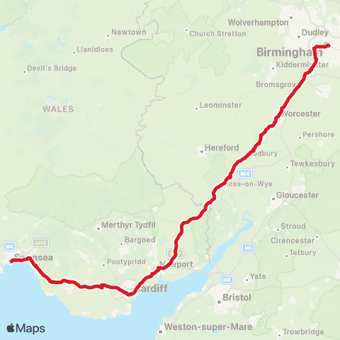 National Express Swansea Bus Sta Stand B - Birmingham Coach Sta map