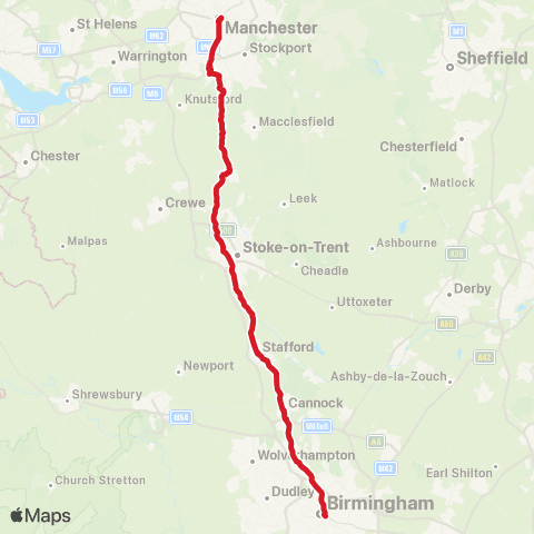 National Express Manchester Central Coach Sta - Birmingham Coach Sta map