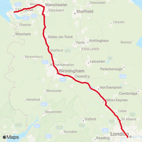 National Express Liverpool One Bus Sta - London Victoria Coach Sta Arrivals map