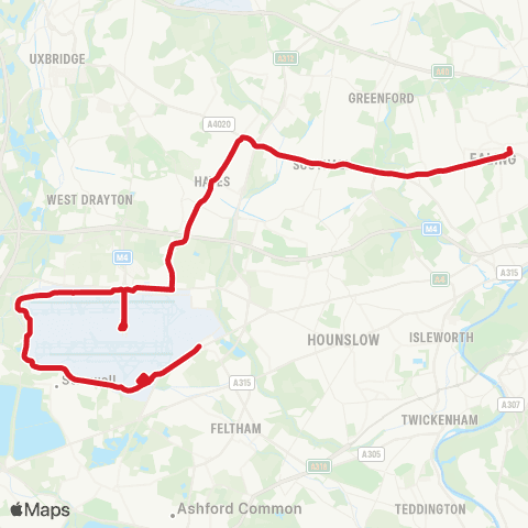 National Express Heathrow Central Bus Sta - Ealing Bway Sta / Haven Green map