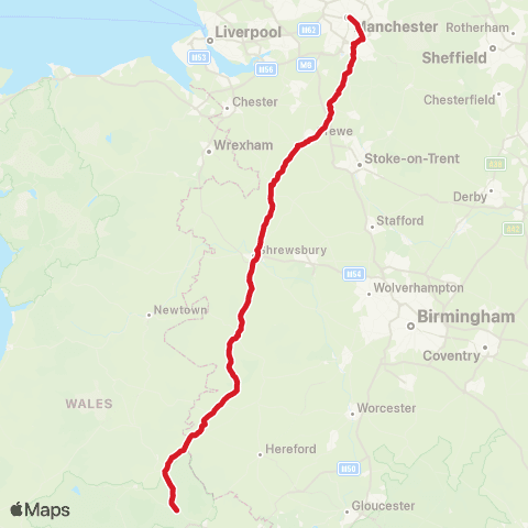 National Express Green Man Festival Glanusk Pk Estate Crickho - Manchester Central Coach Sta map
