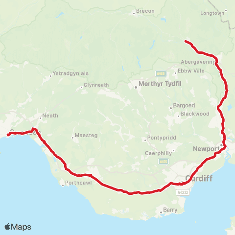 National Express Green Man Festival Glanusk Pk Estate Crickho - Swansea Bus Sta Stand B map