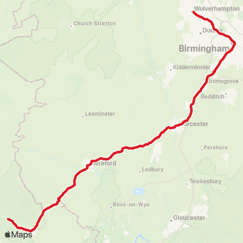 National Express Green Man Festival Glanusk Pk Estate Crickho - Wolverhampton Bus Sta map