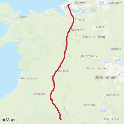 National Express Green Man Festival Glanusk Pk Estate Crickho - Liverpool One Bus Sta map
