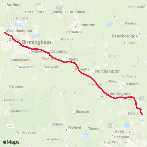 National Express Wolverhampton Bus Sta - Knebworth Pk Estate map