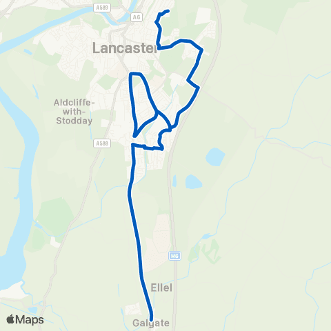 Kirkby Lonsdale Coaches Crossroads - Central Lancaster HS map
