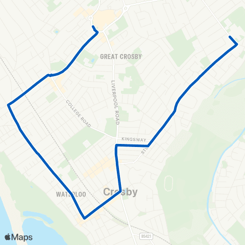 Maghull Coaches Crosby Village - Lyndhurst Road map