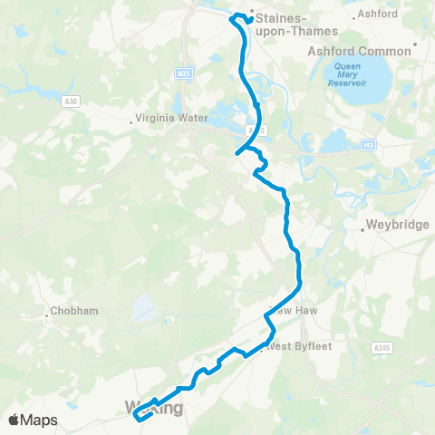 Falcon Buses Elmsleigh Bus Sta - Woking Railway Sta map