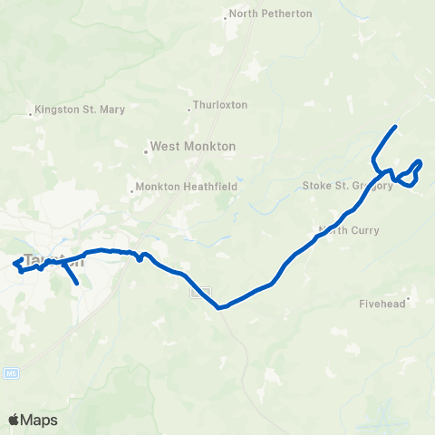 Hatch Green Coaches Athelney Bridge - Taunton Town Centre K map