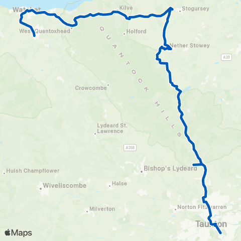 Hatch Green Coaches Heathfield - Taunton Town Centre Stop J map