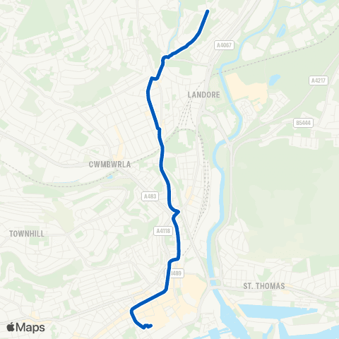 South Wales Transport Swansea Bus Sta Stand K - Parc Llewellyn map