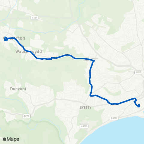 South Wales Transport Hill Street - Swansea Bus Sta Stand V map