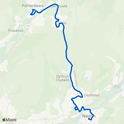 South Wales Transport Neath Bus Sta Stand 8 - Pontardawe Jubilee map