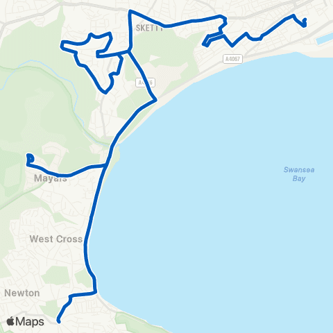 South Wales Transport Swansea Bus Sta Stand T - Langland Corner map