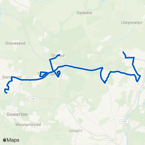 South Wales Transport Morriston Hosp Main Entrance - Maes Dafydd map