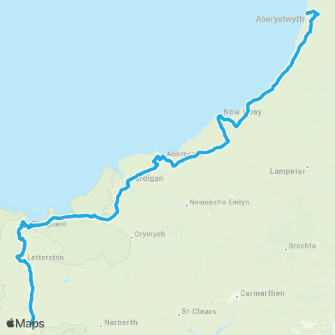 Richards Bros Aberystwyth Bus Sta Stand 7 - Haverfordwest Railway Sta map