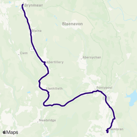 Phil Anslow Travel Cwmbran Bus Sta Stand G - Brynmawr Bus Sta Stand1 map