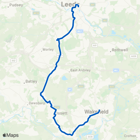 Yorkshire Travel Group Leeds City Bus Sta - Wakefield Bus Sta map