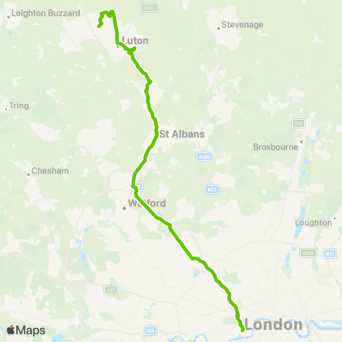 Green Line (operated by Arriva) Green Line Coach Sta - Luton Sta Interchange map