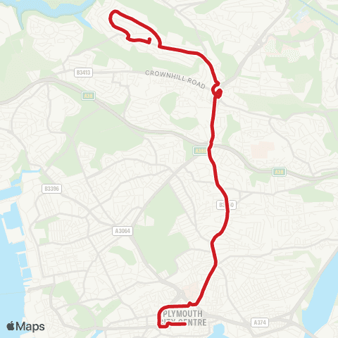 Plymouth Citybus Royal Parade - Whitleigh Green map