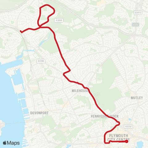 Plymouth Citybus Royal Parade - Marine Academy map