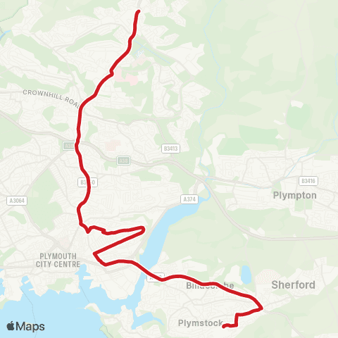 Plymouth Citybus Woolwell Junction - Coombe Dean School map