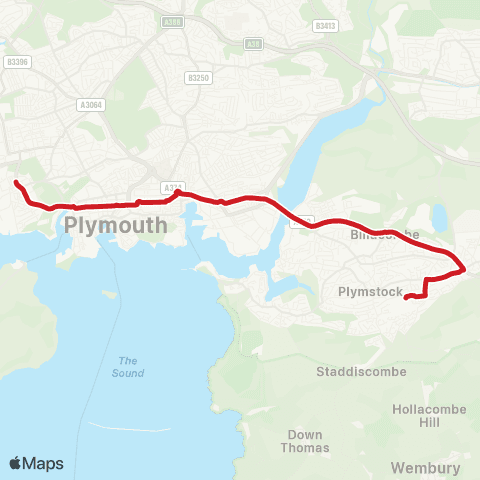 Plymouth Citybus Coombe Dean School - Granby Way map
