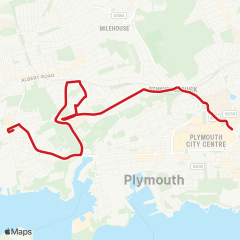 Plymouth Citybus City Coll Plymouth - Arts Univ Plymouth map