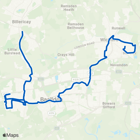 NIBSbuses Tesco Langdon Hills - Mayflower map