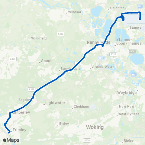 Newbury & District Heathrow Term 5 - Frimley Railway Sta map